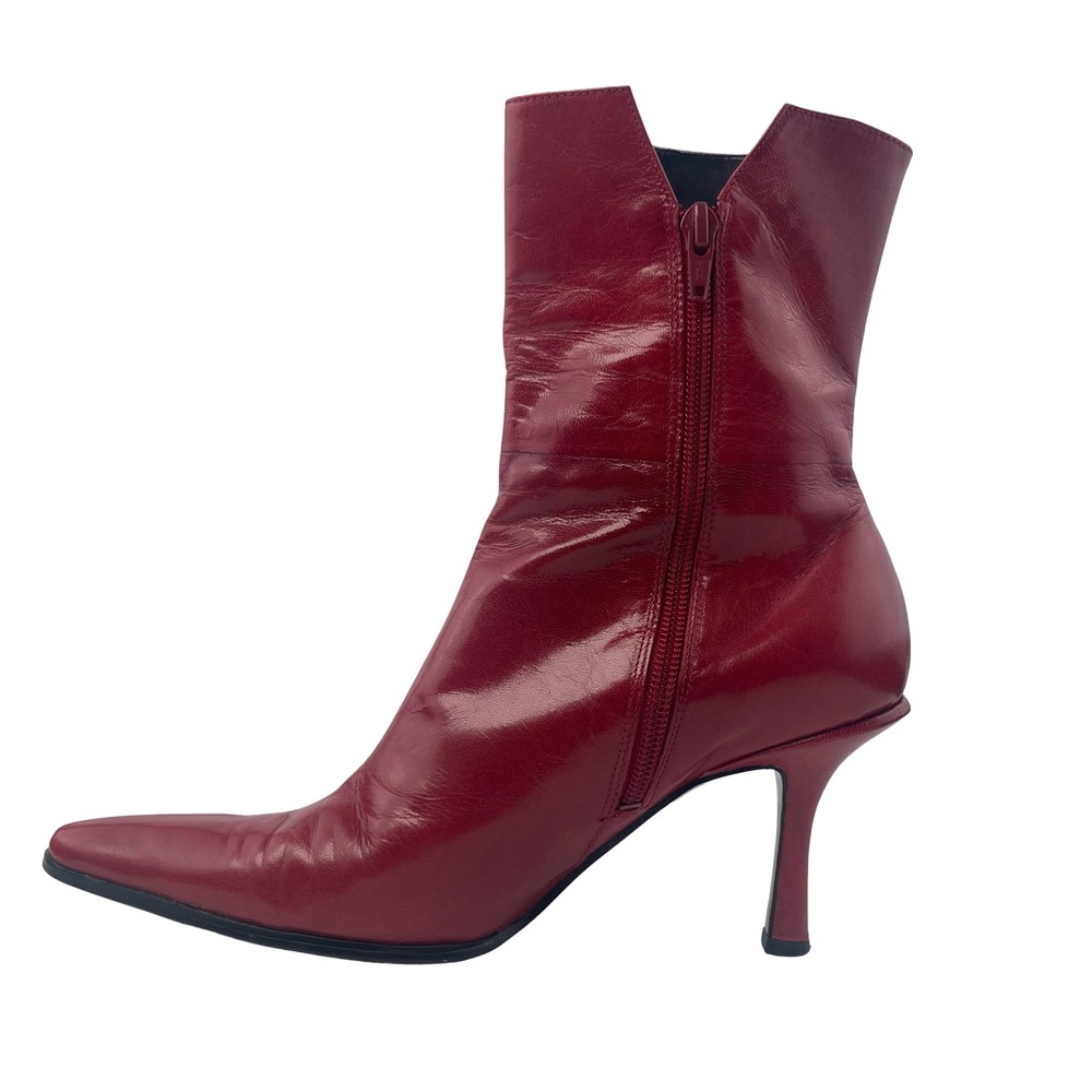 Nine West Red Leather Pointed Toe Stiletto Heel Ankle Boots Y2K Size 7.5 M - Picture 4 of 7